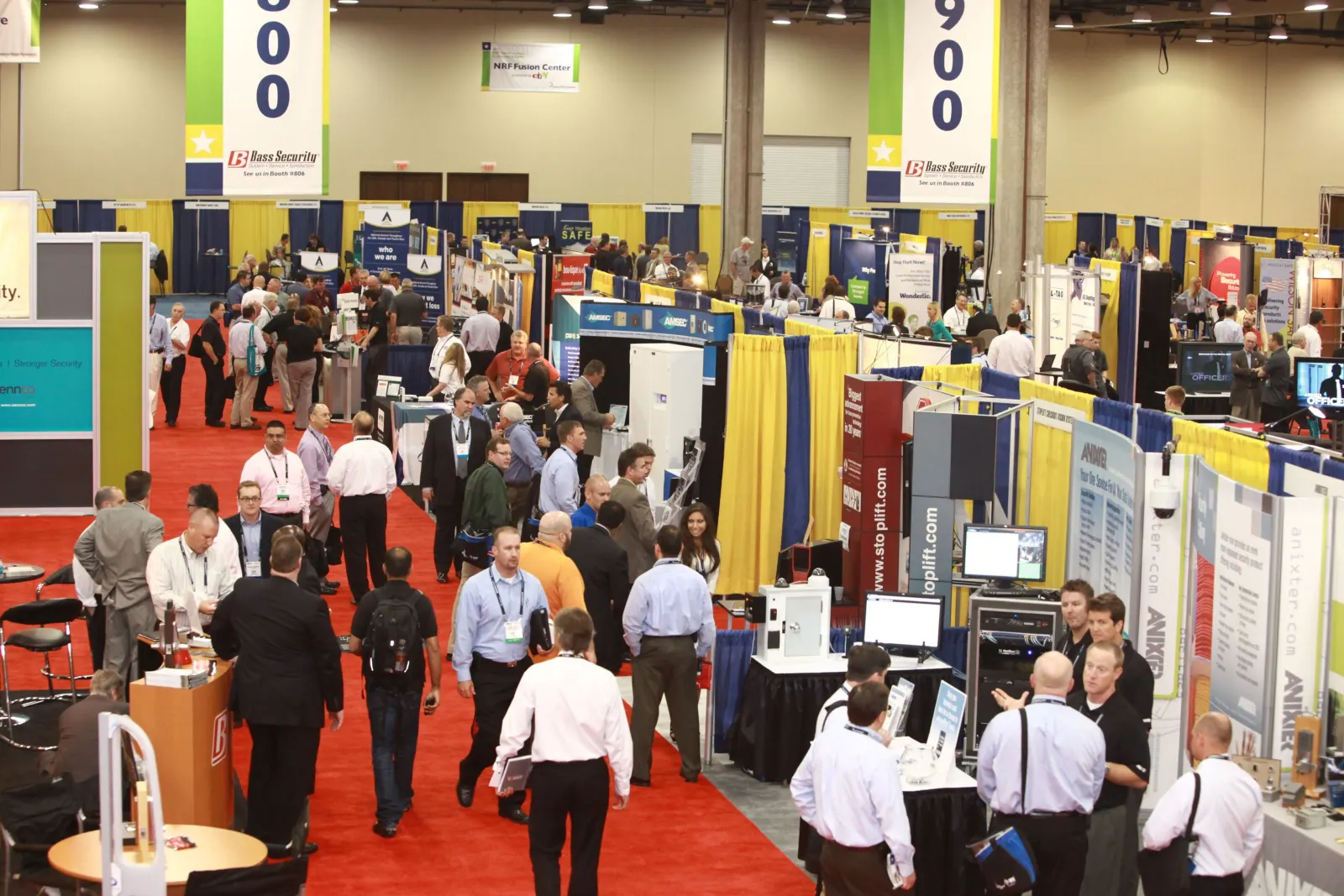 Busy trade show aisle with visitors